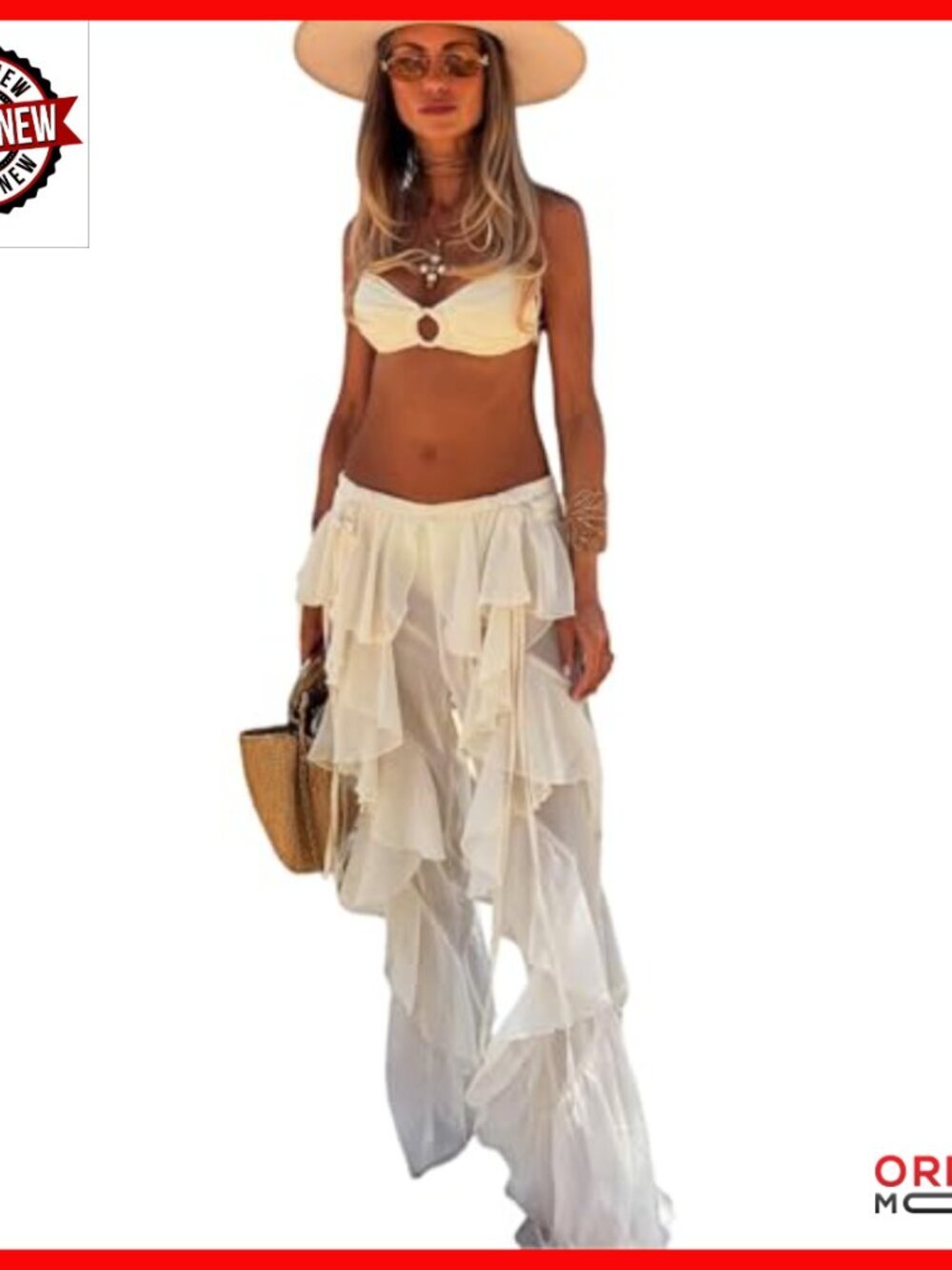 Sheer Mesh Tiered Flare Pants High Waist Wide Leg Party Rave Trousers - Picture 3 of 7